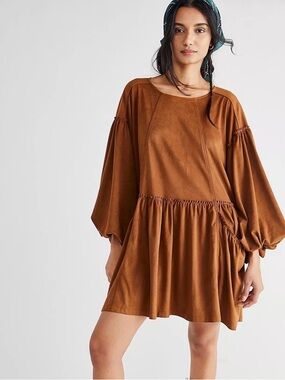 Free People Abbie Vegan Suede Dress Mini Dress Festival Coachella Brown XS